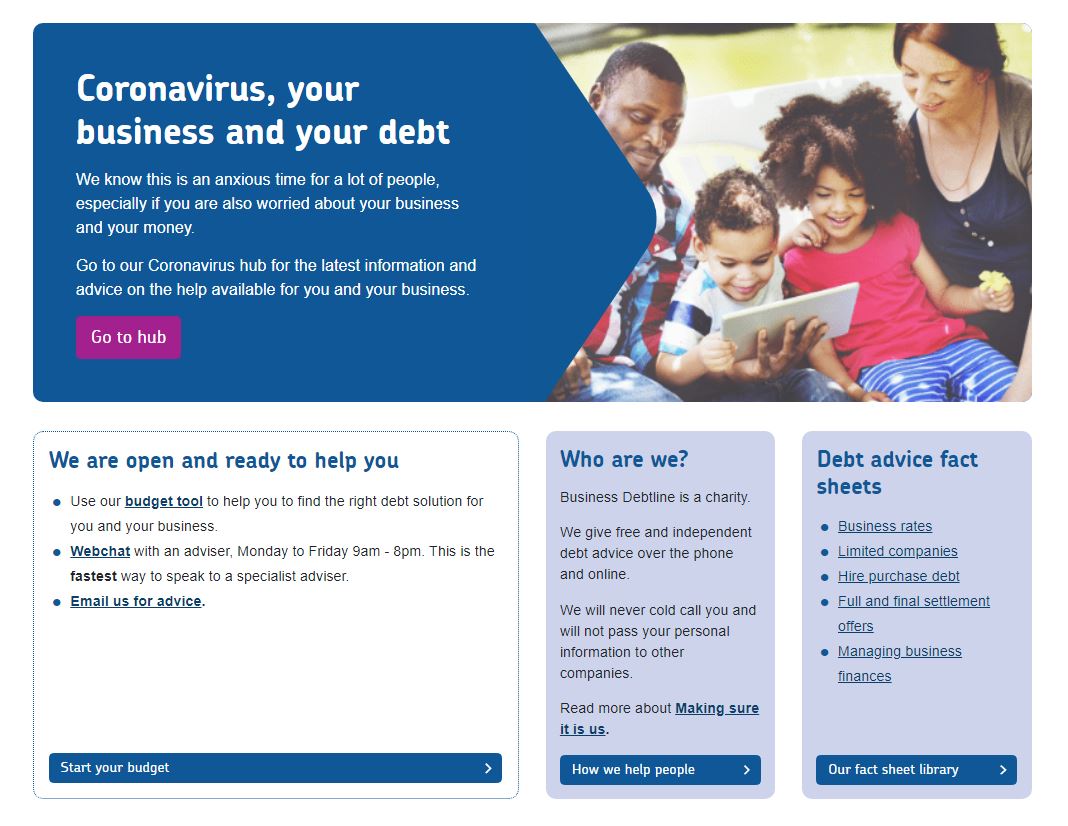 Image of Business Debtline homepage